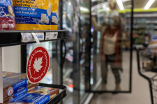 Many stores have put up signs making clear which products were made in Canada. Credit...Carlos Osorio/Reuters